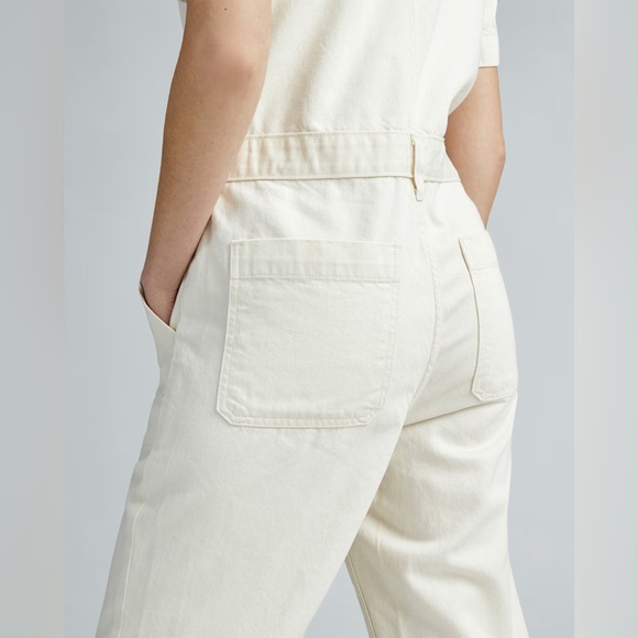 Everlane The Short Sleeve Denim Coverall Ecru Cream Size 0 - Picture 2 of 10